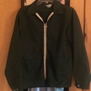 VINTAGE Emerald green zip jacket/white trim
